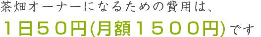 茶畑オーナーになるための費用は、１日５０円(月額１５００円)です